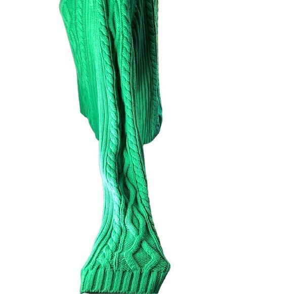 Chaps Green vintage cable knit 3/4 gold zip mock turtleneck sweater size M - Picture 6 of 12